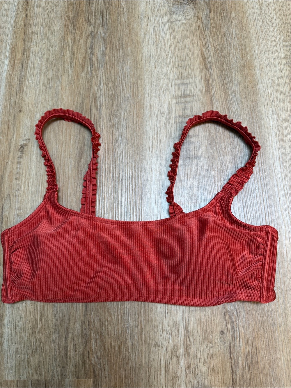 Ribbed Red Bikini Top with Ruffle Straps